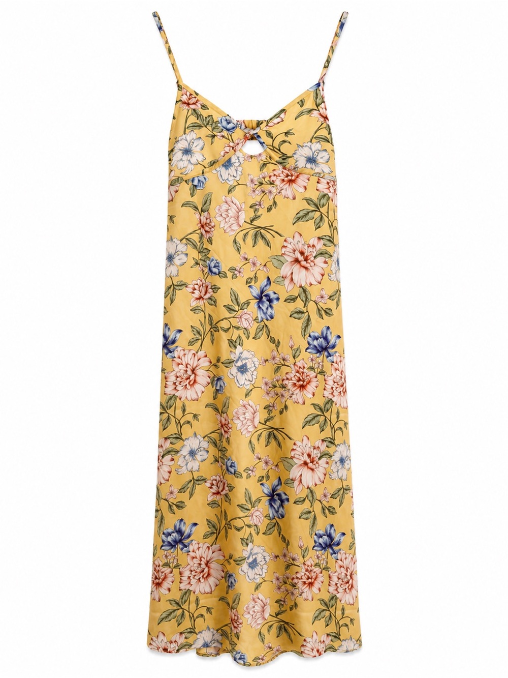💛 Floral Yellow Dress Long Maxi with Adjustable Straps Medium